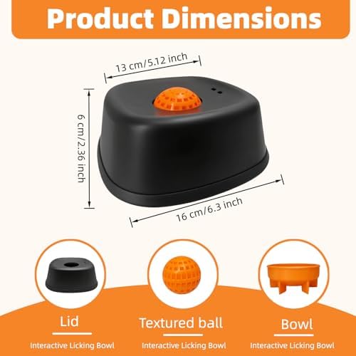 Slow Feeder Dog Bowl for Liquid Treats,Anti-Slip Entertained Ball-I Bone Broth Dog Lick Bowl, 3/4 Cup Capacity for for Large Medium Small Breeds Dietary Supplement/Post-Op Nutrition (Black)