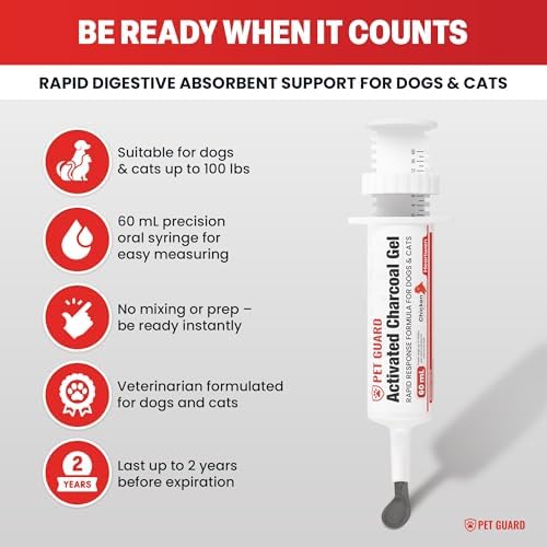 Activated Charcoal for Dogs & Cats (60 mL) | Emergency Pet First Aid for Accidental Ingestion & Digestive Support | Simple to Dose, Ready-to-Use | Chicken Flavored