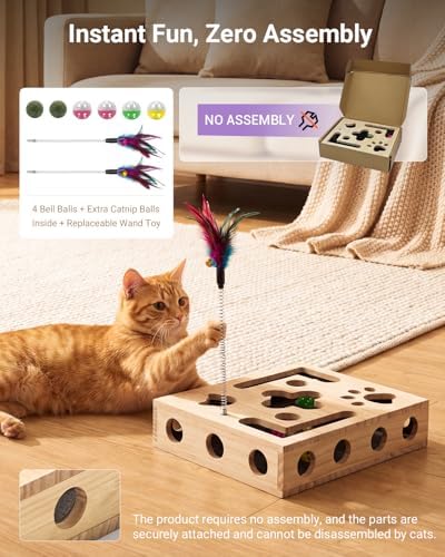 Cat Toys for Indoor Cats - Cat Nail File Box with Interactive Cat Toys, 2026 Upgraded Cat Puzzle Feeder Scratch Puzzle Toy for Indoor Cats, Natural Claw Care with 2 Wand Toys&Catnip Ball&4 Bell Ball