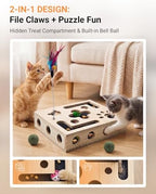 Cat Toys for Indoor Cats - Cat Nail File Box with Interactive Cat Toys, 2026 Upgraded Cat Puzzle Feeder Scratch Puzzle Toy for Indoor Cats, Natural Claw Care with 2 Wand Toys&Catnip Ball&4 Bell Ball