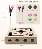 Cat Toys for Indoor Cats - Cat Nail File Box with Interactive Cat Toys, 2026 Upgraded Cat Puzzle Feeder Scratch Puzzle Toy for Indoor Cats, Natural Claw Care with 2 Wand Toys&Catnip Ball&4 Bell Ball