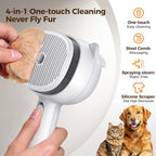 Self Cleaning Shedding Steam Cat Brush, Silicone Scraper Included Dog Brush, primecat, Cat Brushes for Shedding, USB Rechargeable, for Grooming & Haired Pets, Dogs & Cats, White