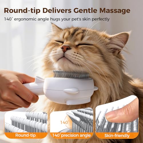 Self Cleaning Shedding Steam Cat Brush, Silicone Scraper Included Dog Brush, primecat, Cat Brushes for Shedding, USB Rechargeable, for Grooming & Haired Pets, Dogs & Cats, White