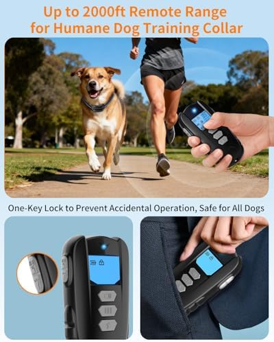 Dog Shock Collar with Remote Control – Shock Collar for Dogs 10–120 lbs, 2000FT Long Range IPX7 Waterproof Rechargeable Dog Training Collar with 4 Safe Modes Beep Vibration Shock & Flashlight Blk