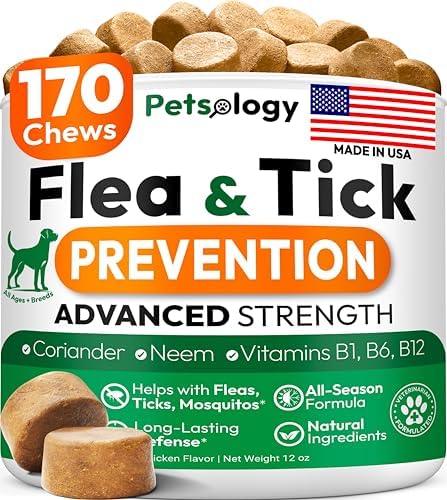 Flea and Tick Prevention for Dogs Pills - Natural Dog Flea & Tick Control - 170 Soft Chewables - Oral Defense Treatment for Dogs Supplement - Vet Formulated Chews - All Breeds & Ages - Made in USA