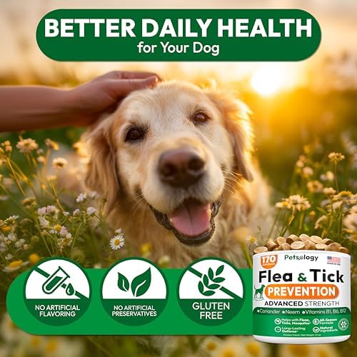 Flea and Tick Prevention for Dogs Pills - Natural Dog Flea & Tick Control - 170 Soft Chewables - Oral Defense Treatment for Dogs Supplement - Vet Formulated Chews - All Breeds & Ages - Made in USA