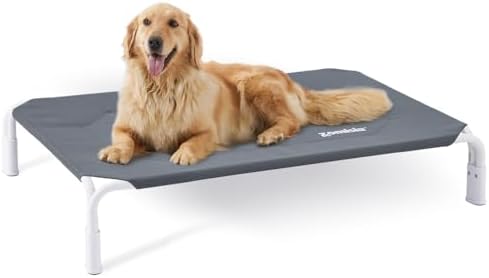 Raised Dog Bed Tool-Free Assembly, Outdoor Elevated Dog Bed for Large Dogs, Cooling Portable Cot Pet Hammock Bed with Non-Slip Feet & Waterproof Teslin Mesh, 43x30 Inch