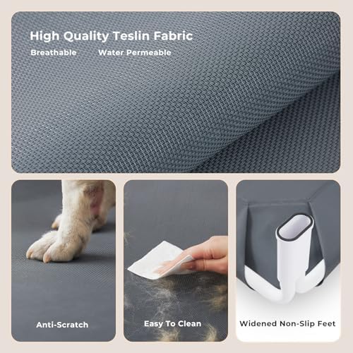 Raised Dog Bed Tool-Free Assembly, Outdoor Elevated Dog Bed for Large Dogs, Cooling Portable Cot Pet Hammock Bed with Non-Slip Feet & Waterproof Teslin Mesh, 43x30 Inch