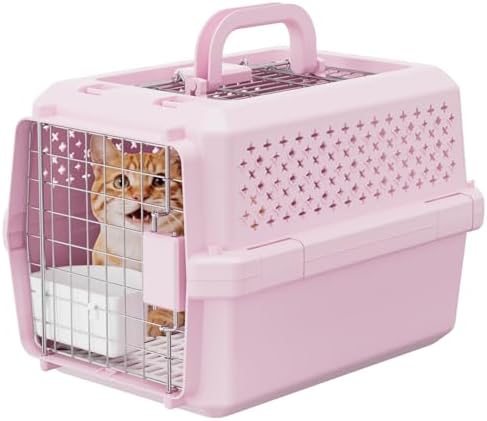 Small Hard Sided Pet Carrier, Ventilated Plastic Travel Crate with Metal Door and Top Handle for Small Dogs and Cats, Pink Small, Ideal for Car Travel Vet Visits and Daily Use