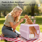 Small Hard Sided Pet Carrier, Ventilated Plastic Travel Crate with Metal Door and Top Handle for Small Dogs and Cats, Pink Small, Ideal for Car Travel Vet Visits and Daily Use