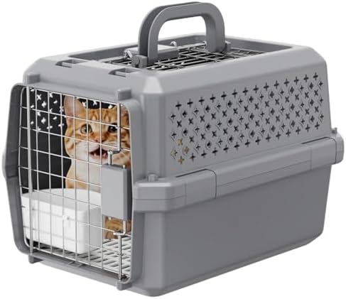 Grey Small Hard Sided Pet Carrier, Portable Ventilated Travel Crate with Metal Door and Handle for Small Dogs and Cats, Perfect for Car Rides, Vet Visits and Daily Use