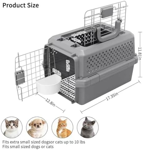 Grey Small Hard Sided Pet Carrier, Portable Ventilated Travel Crate with Metal Door and Handle for Small Dogs and Cats, Perfect for Car Rides, Vet Visits and Daily Use