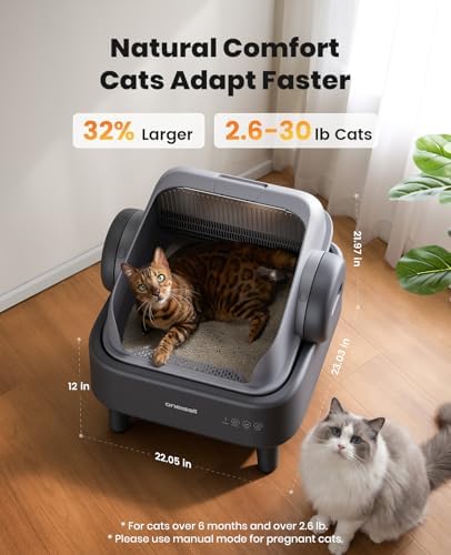 Self Cleaning Litter Box for Large&Multiple Cats: Ease S1 Open-Top Cat Litter Box Easy Rinsable Clean, with Safety Protection & Large Capacity for Indoor House Cats(40pcs Waste Bags Included)