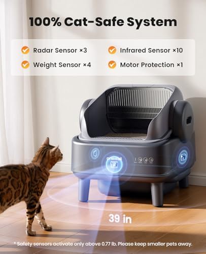 Self Cleaning Litter Box for Large&Multiple Cats: Ease S1 Open-Top Cat Litter Box Easy Rinsable Clean, with Safety Protection & Large Capacity for Indoor House Cats(40pcs Waste Bags Included)