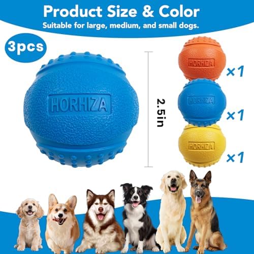 3 Pack Dog Balls, Bite Resistant Elastic Balls for Dogs, Durable Rubber,Interactive Training Ball Dog Toy for 20-60 lbs,2.5-inch Diameter