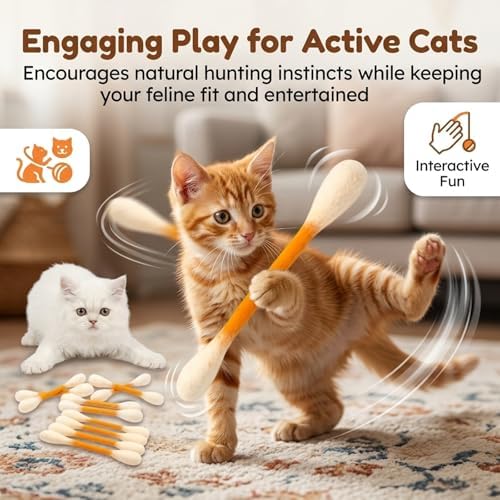 Cotton Swabs Cat Toys with Catnip, 6 Pk Giant Kitten Chew Sticks for Indoor Boredom, Durable Dental Teething Ropes, Big Interactive Felt Kitty Kicker Play Lover Gift Accessories