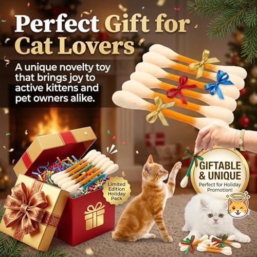 Cotton Swabs Cat Toys with Catnip, 6 Pk Giant Kitten Chew Sticks for Indoor Boredom, Durable Dental Teething Ropes, Big Interactive Felt Kitty Kicker Play Lover Gift Accessories