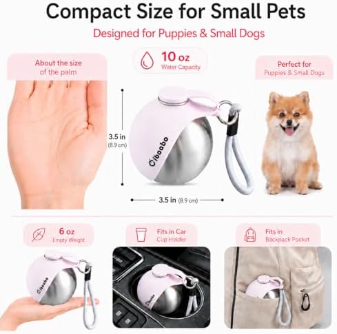 2 in 1 Portable Dog Water Bottle with Bowl, 10 oz Stainless Steel No-Spill Travel Pet Water Dispenser with Collapsible Silicone Bowl for Small Dog & Puppy Walking Hiking Outdoor