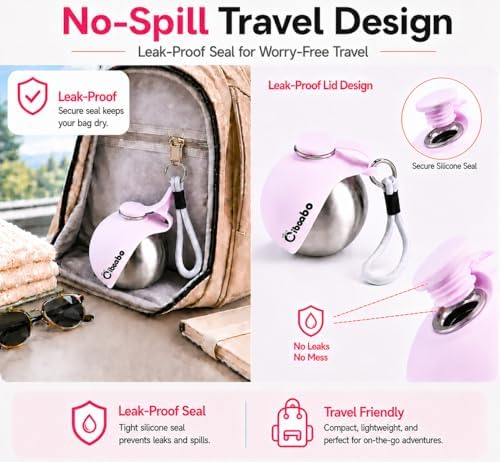 2 in 1 Portable Dog Water Bottle with Bowl, 10 oz Stainless Steel No-Spill Travel Pet Water Dispenser with Collapsible Silicone Bowl for Small Dog & Puppy Walking Hiking Outdoor