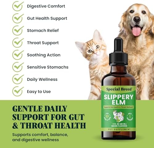 Slippery Elm for Dogs and Cats - Soothing Digestive Relief and Gut Support - Stomach Comfort and Throat Support - Herbal Drops for Pets - Easy to Use - Bacon Flavored - 2 fl oz