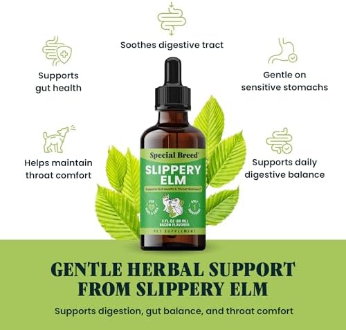 Slippery Elm for Dogs and Cats - Soothing Digestive Relief and Gut Support - Stomach Comfort and Throat Support - Herbal Drops for Pets - Easy to Use - Bacon Flavored - 2 fl oz