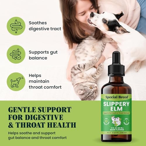Slippery Elm for Dogs and Cats - Soothing Digestive Relief and Gut Support - Stomach Comfort and Throat Support - Herbal Drops for Pets - Easy to Use - Bacon Flavored - 2 fl oz