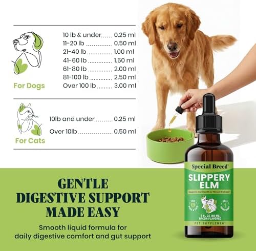 Slippery Elm for Dogs and Cats - Soothing Digestive Relief and Gut Support - Stomach Comfort and Throat Support - Herbal Drops for Pets - Easy to Use - Bacon Flavored - 2 fl oz