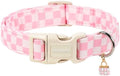 Girl Dog Collar for Medium Dogs, Pink Checked Dog Collars, Pink Checked Dogs Collars for Small Medium Dogs, Neck 14-21 inches