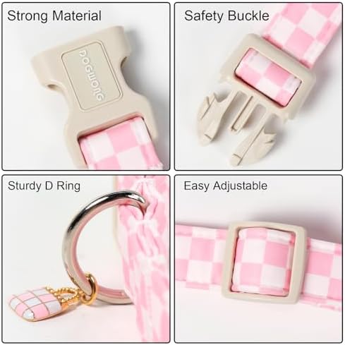 Girl Dog Collar for Medium Dogs, Pink Checked Dog Collars, Pink Checked Dogs Collars for Small Medium Dogs, Neck 14-21 inches