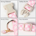 Girl Dog Collar for Medium Dogs, Pink Checked Dog Collars, Pink Checked Dogs Collars for Small Medium Dogs, Neck 14-21 inches