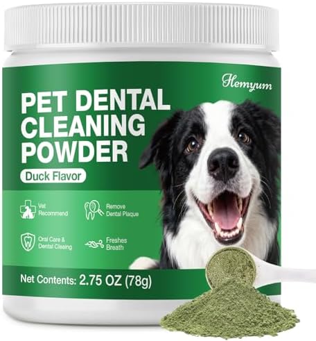 Dog Dental Powder, Dog Teeth Cleaning & Dental Powder for Cats, Natural Herbal Oral Care, Reduces Tartar, Plaque and Bad Breath, No Brush Needed, Pet Food Additive for Dog & Cat Oral Health (2.75oz)