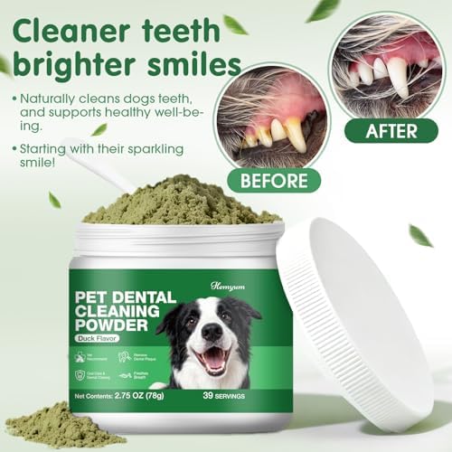 Dog Dental Powder, Dog Teeth Cleaning & Dental Powder for Cats, Natural Herbal Oral Care, Reduces Tartar, Plaque and Bad Breath, No Brush Needed, Pet Food Additive for Dog & Cat Oral Health (2.75oz)