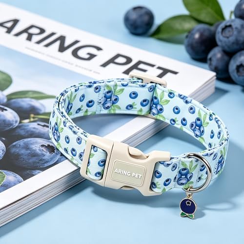 PET Blueberry Dog Collar, Cute Spring Summer Blue Doggy Collars for Puppy Small Medium Large Boy Girl Dogs, for Daily Photos Beach Walking Hiking Picnic-M