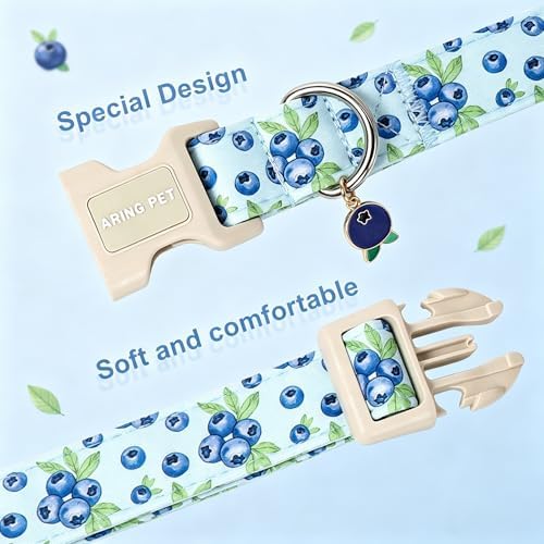 PET Blueberry Dog Collar, Cute Spring Summer Blue Doggy Collars for Puppy Small Medium Large Boy Girl Dogs, for Daily Photos Beach Walking Hiking Picnic-M
