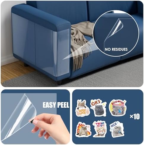 10PC & 30 PINS Sticks Securely Cat Scratch Furniture Protector-10 Pack Thicken Self-Adhesive Single Side Couch Protector from Cat Claws Scratching,Anti Scratch Deterren Protectors (10PC-30 PINS)