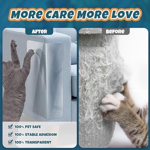 10PC & 30 PINS Sticks Securely Cat Scratch Furniture Protector-10 Pack Thicken Self-Adhesive Single Side Couch Protector from Cat Claws Scratching,Anti Scratch Deterren Protectors (10PC-30 PINS)