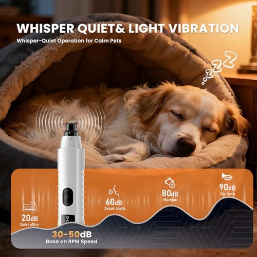 2026 New Silent Groom Pro Dog Nail Grinder, 5-Speed Dog Nail Grinder with Led Light, 40 db Quiet Painless Paws Grooming for Small Medium Large Dogs, USB Rechargeable