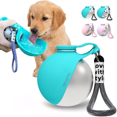 Portable Dog Water Bottle with Foldable Bowl (10 oz, Blue)