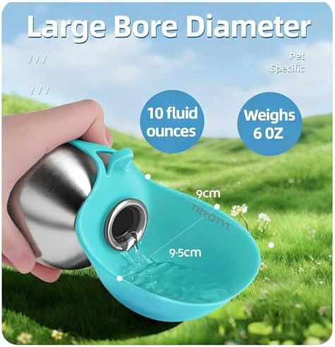 Dog Water Bottle, 10oz Stainless Steel Portable Dog Water Bottle with Foldable Silicone Bowl, 2-in-1 Portable Dog Water Bowl for Water & Food, Water Dispenser for Dogs Walking (Blue)