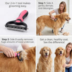 Dematting Comb for Dogs and Cats, Undercoat Rake Pet Brush for Long Hair, Deshedding Dog Brush Removes Tangles Knots and Loose Fur, Grooming Tool for Thick Coats (Blue L)