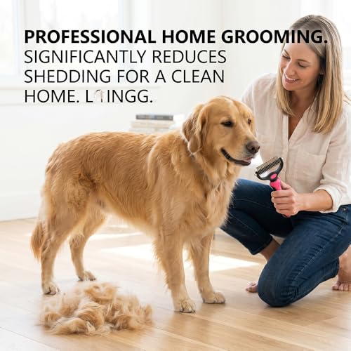 Dematting Comb for Dogs and Cats, Undercoat Rake Pet Brush for Long Hair, Deshedding Dog Brush Removes Tangles Knots and Loose Fur, Grooming Tool for Thick Coats (Blue L)