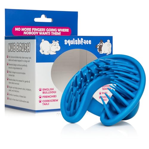 Nub Brush – Corkscrew Tail Dog Brush for Bulldogs | Silicone Grooming Brush for Trapped Hair, Debris, Itchy Skin Folds & Scooting - Great for Small Animals