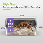 2 Pack Stainless Steel Large High Sides Cat Litter Box with Scoop, Easy Clean Smell Proof XL Metal Litterbox, Black