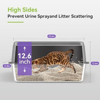 Stainless Steel High-Sided Cat Litter Box with Scoop (Gray)