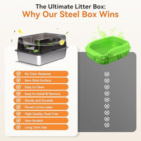 Stainless Steel High-Sided Cat Litter Box with Scoop (Gray)