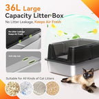 2 Pack Stainless Steel Large High Sides Cat Litter Box with Scoop, Easy Clean Smell Proof XL Metal Litterbox, Black