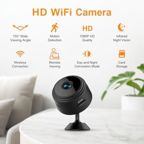 Hidden Camera, Spy Camera - 1080p HD WiFi Wireless Tiny Indoor Security Mini Cam with Night Vision & PIR Motion Detection - Nanny Cam for Baby/Pet/Home/Office Monitoring.Black
