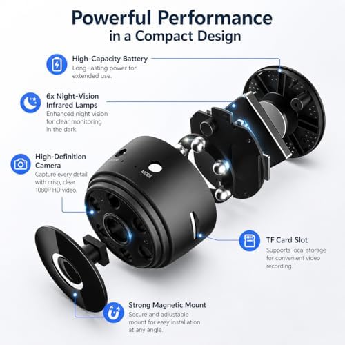Hidden Camera, Spy Camera - 1080p HD WiFi Wireless Tiny Indoor Security Mini Cam with Night Vision & PIR Motion Detection - Nanny Cam for Baby/Pet/Home/Office Monitoring.Black