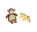 Monkey and Alligator Interactive Dog Squeak Plush Toys, 2 Pack, Ideal for Puppies, Small and Medium Dogs
