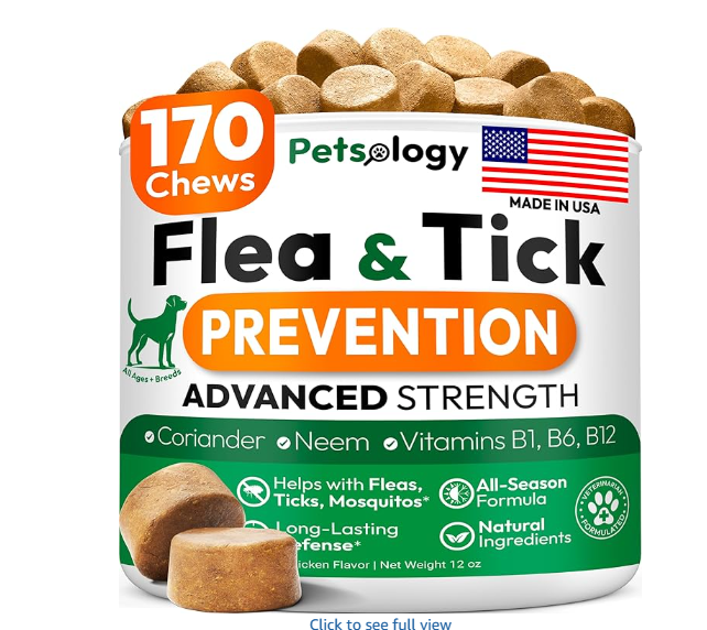 Flea and Tick Prevention for Dogs Pills - Natural Dog Flea & Tick Control - 170 Soft Chewables - Oral Defense Treatment for Dogs Supplement - Vet Formulated Chews - All Breeds & Ages - Made in USA